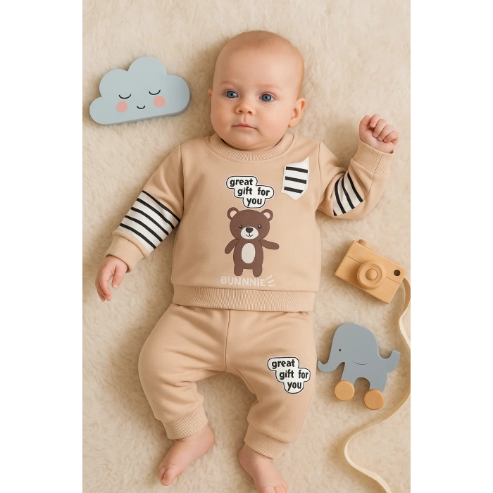 Gift For You Desenli 2li % 100 Pamuk Erkek Bebek Takımı