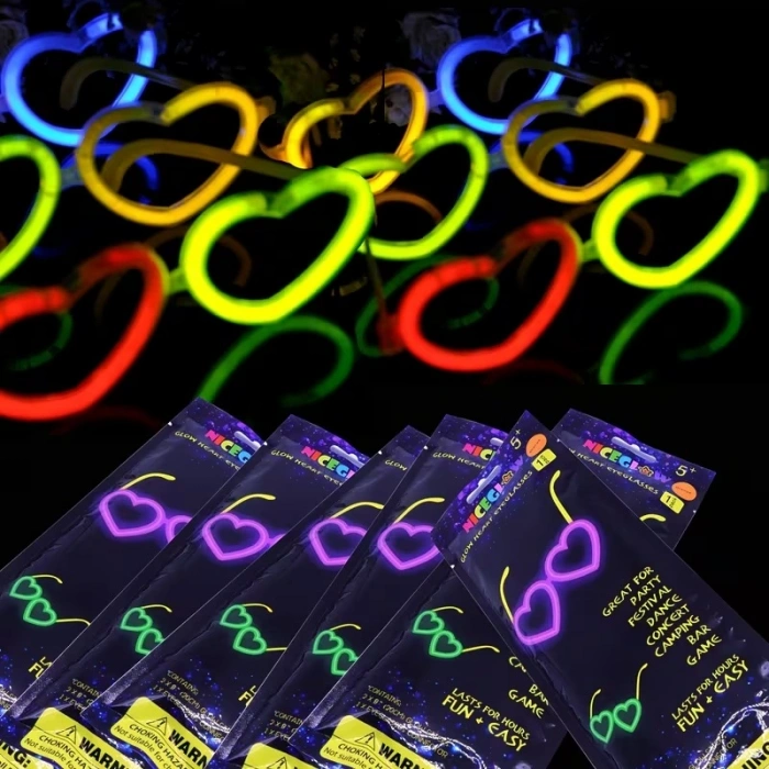 Glow Kalpli Fosforlu Gözlük 6’lı Renkli Set – Neon Parti (4887)