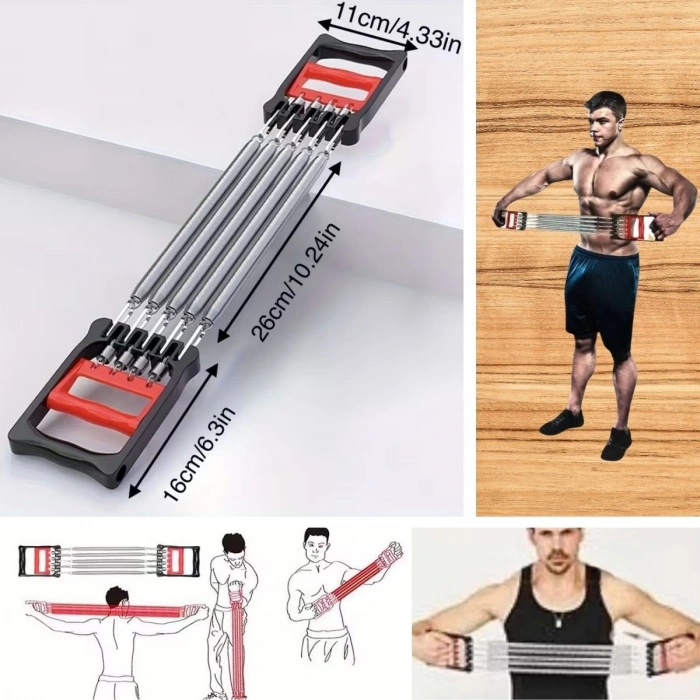 Göğüs Genişletme ve Kuvvet Egzersiz Aleti – 5 Yaylı 5 Kademeli Ayarlanabilir Fitness ve Kuvvet Antrenmanı Ekipmanı (4887)