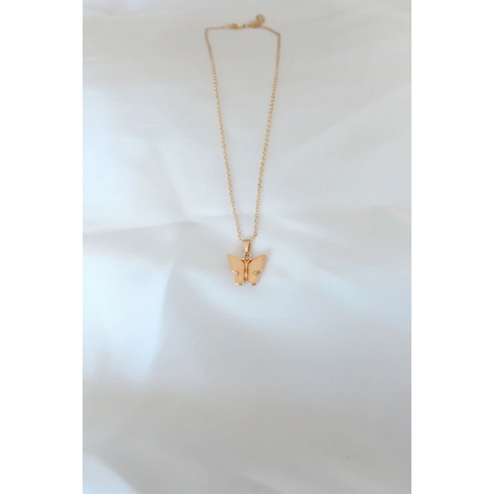 Gold Kaplama Sarı Renk Sedefli Kelebek Kolye - TJ-BKO6439