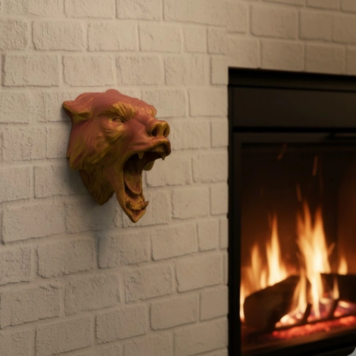 Gold Kırmızı Jaguar Duvar Dekoru Asılabilir Hediyelik 3d Heykel 20x16 Cm