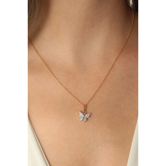 Gold Mavi Renk Kelebek Figür Kadın Kolye - TJ-BKO6816