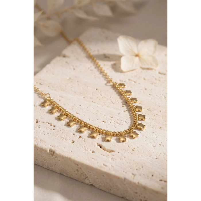 Gold Pirinç Yonca Model Kadın Kolye 5886