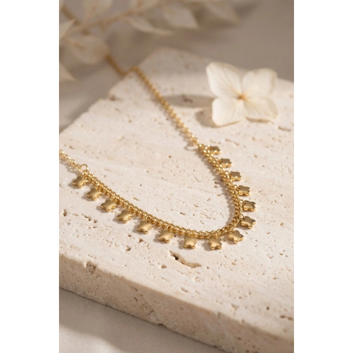 Gold Pirinç Yonca Model Kadın Kolye TJ-BKO11252