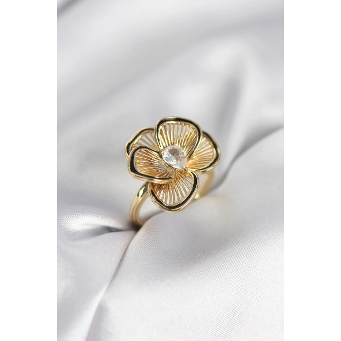 Gold Renk Çiçek Model Vintage Kadın Yüzük - TJ-BYK3997
