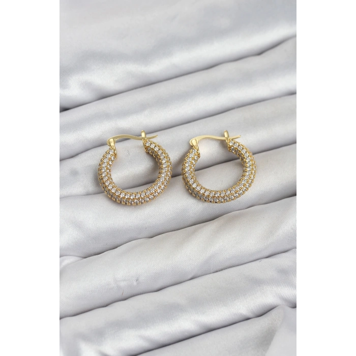 Gold Renk Full Zirkon Taşlı Halka Kadın Küpe TJ-BKP11940