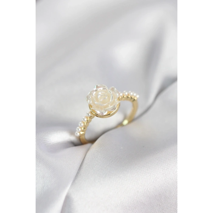 Gold Renk Gül Model İncili Kadın Yüzük - TJ-BYK4094