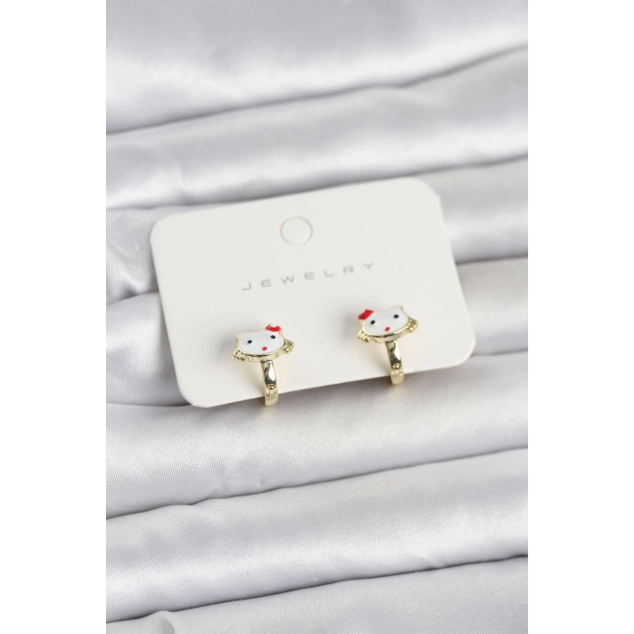 Gold Renk Kedi Model Mineli Çocuk Küpe - TJ-BKP11719