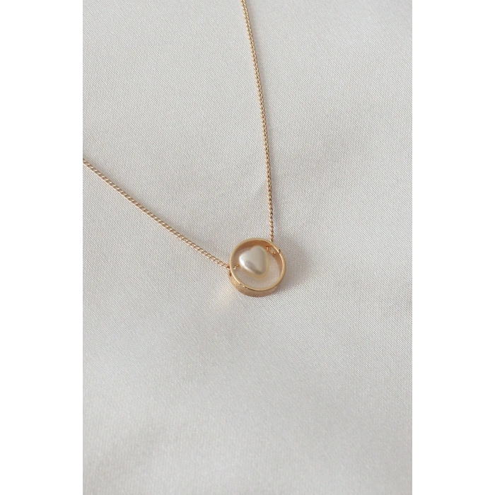 Gold Renk Minimal Kalp Figür Kadın Kolye - TJ-BKO6850