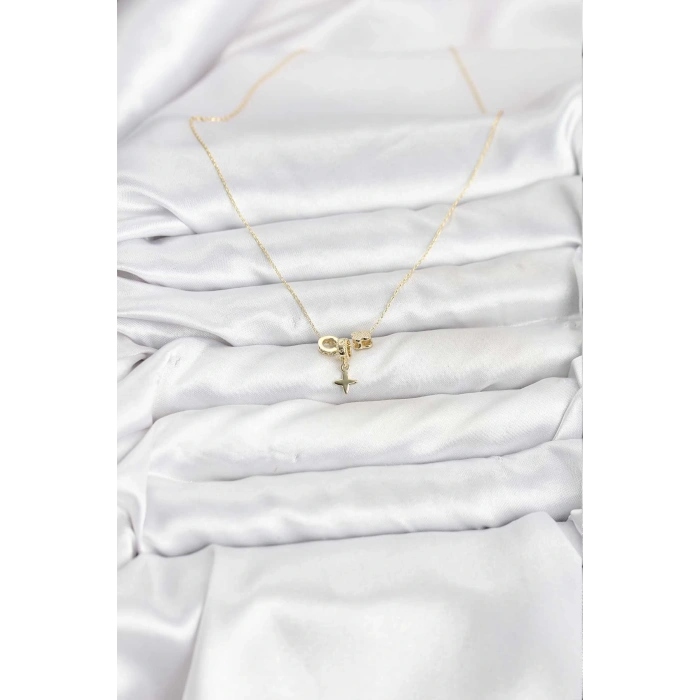 Gold Renk Pirinç Minimal Charmlı Kadın Kolye - TJ-BKO10794