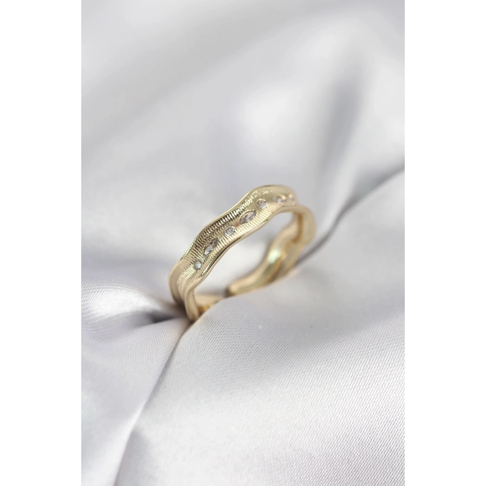 Gold Renk Su Damlası Model Zirkon Taşlı Kadın Yüzük - TJ-BYK4123