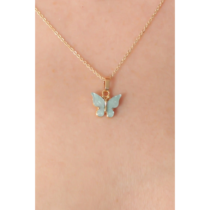 Gold Renk Su Yeşili Kelebek Figür Kadın Kolye - TJ-BKO6813