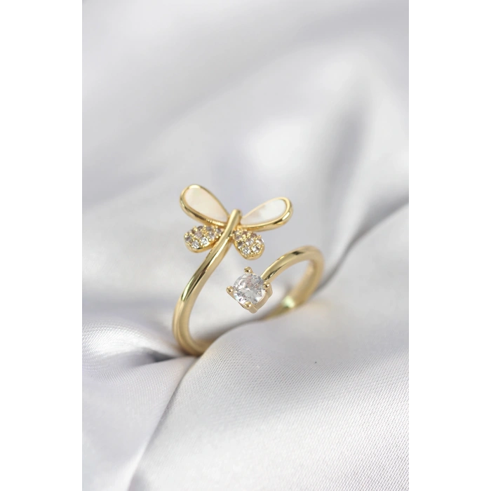 Gold Renk Yusufçuk Model Zirkon Taşlı Kadın Yüzük - TJ-BYK4044