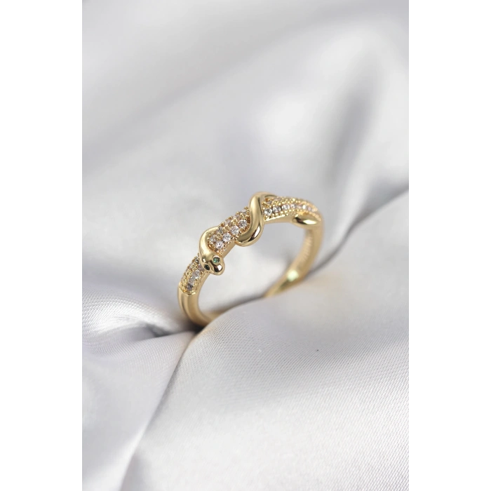 Gold Renk Zirkon Taşlı Sarmal Yılan Model Kadın Yüzük - TJ-BYK4068