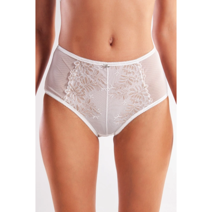 Golshan Gaspara Control Slip, Kadın Güpürlü Tül Ekru RenkYüksek Bel Külot