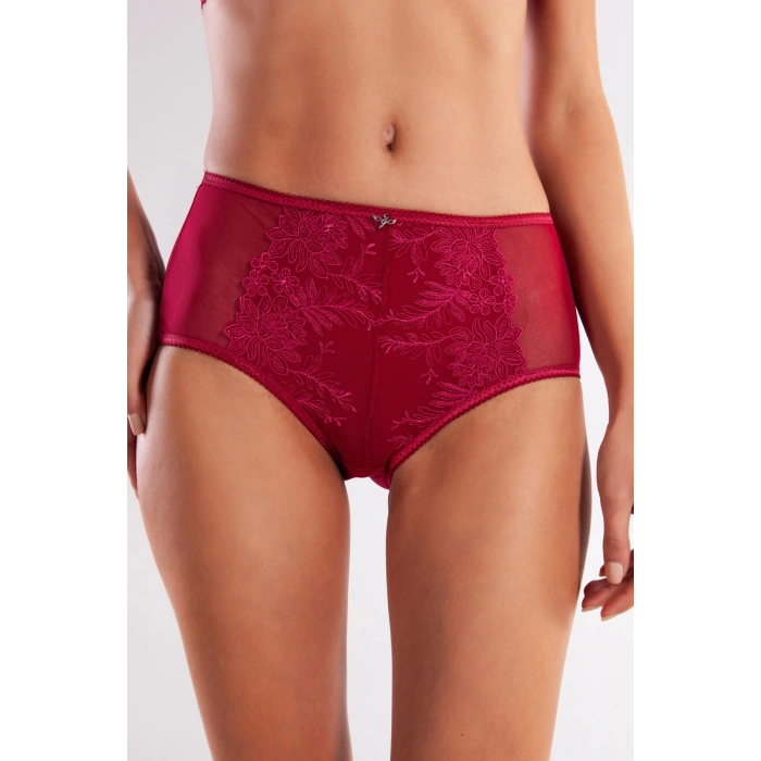 Golshan Gaspara Control Slip, Kadın Güpürlü Tül Şarap Renkli Yüksek Bel Külot