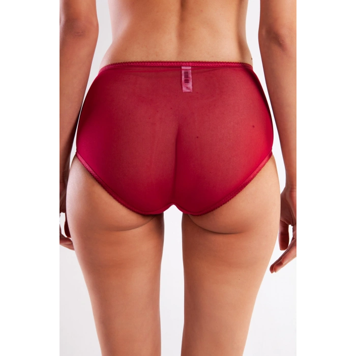 Golshan Gaspara Control Slip, Kadın Güpürlü Tül Şarap Renkli Yüksek Bel Külot