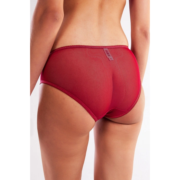 Golshan Gaspara Mini Slip, Kadın Güpürlü Tüllü Şarap Renkli Normal Kesim Külot