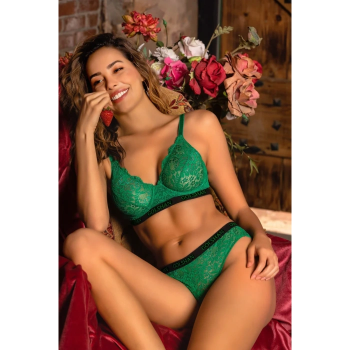 Golshan Gaudi Brazilian Slip, Kadın Dantel Brezilyan Yeşil Külot