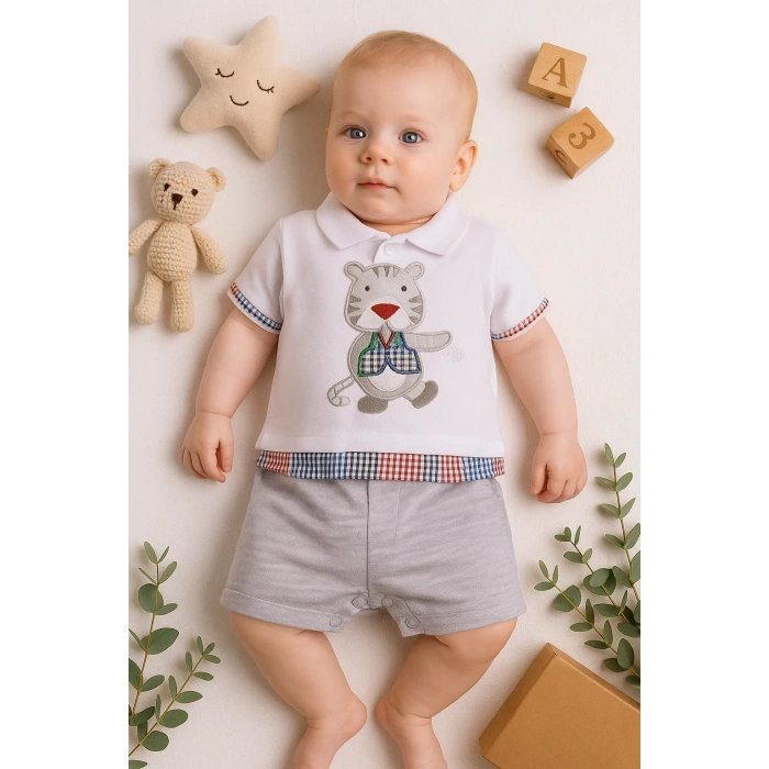 Gömlek Desenli Erkek Bebek Tulumu