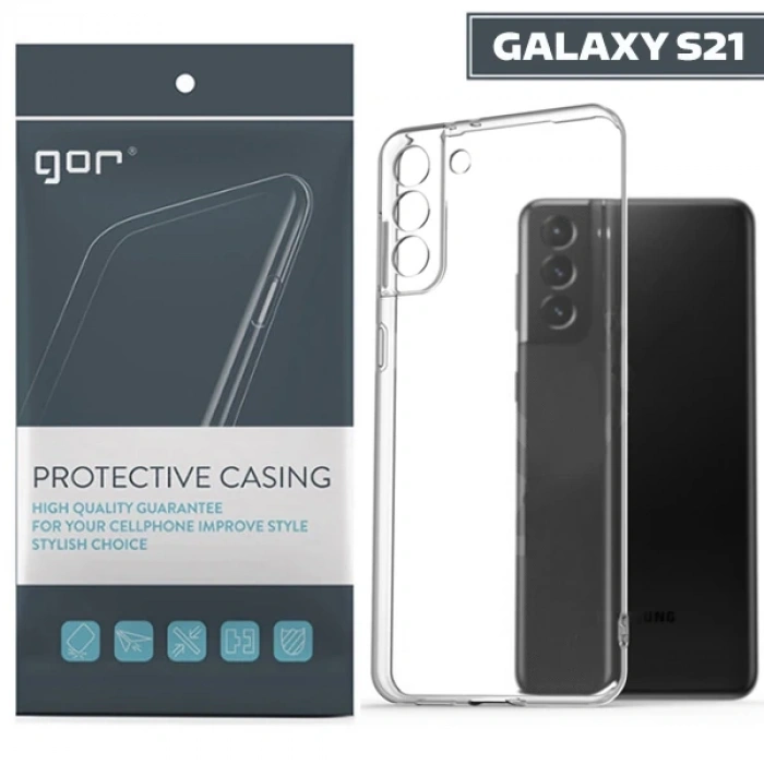Gor Samsung Galaxy S21 Kılıf Kamera Korumalı Şeffaf Silikon Kılıf
