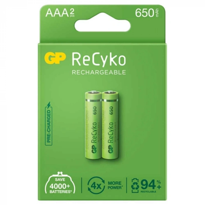 GP ReCyko 650mAh AAA Şarj Edilebilir İnce Kalem Pil 2li Paket