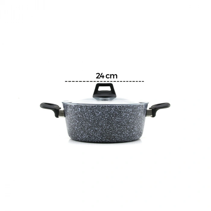 GRİ 7 PARÇA GRANİT TENCERE - TAVA SETİ 20-24CM DERİN - 27CM BASIK CAM KAPAK TENCERE - 26CM TAVA (4887)