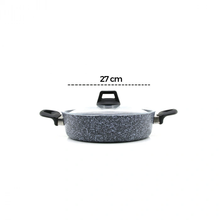 GRİ 7 PARÇA GRANİT TENCERE - TAVA SETİ 20-24CM DERİN - 27CM BASIK CAM KAPAK TENCERE - 26CM TAVA (4887)
