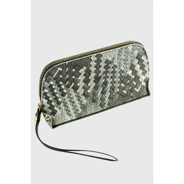 Gri Hasır Desenli Dikdörtgen Deri Cüzdan