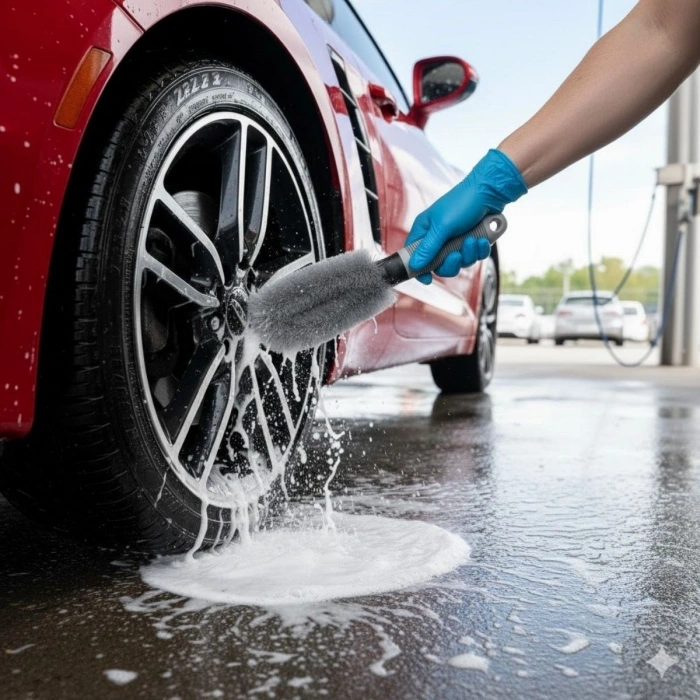 Gri Oto Jant Temizleme Fırçası – Ergonomik Saplı, Lastik ve Jant Detay Temizliği İçin Güçlü Kıllı Fırça (4887)