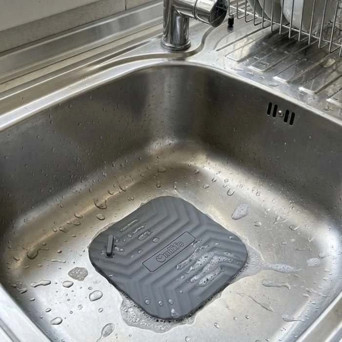 Gri Kare Evye Gider Koku Önleyici Silikon Mat – Lavabo Süzgeç ve Haşere Engelleyici (4887)