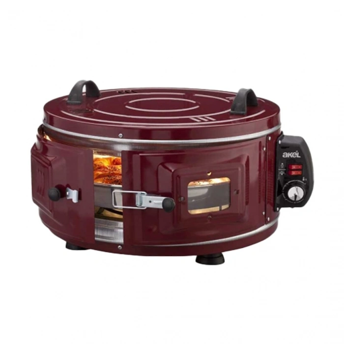 GROSS YUVARLAK DAVUL FIRIN STANDART AYARLANABİLİR TERMOSTAT = 50°C-320°C 1300W - 53CM ALÜMİNYUM TEPSİ ÖN GÖZETLEME CAMI  AF-008B (4887)