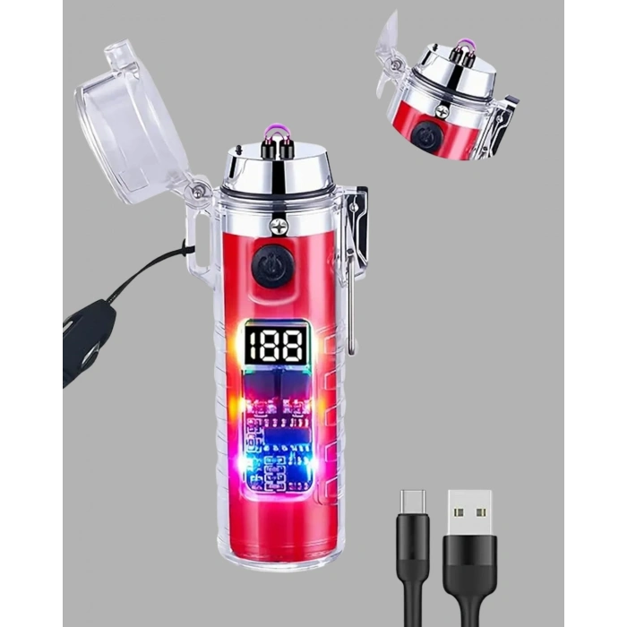 Güç Göstergeli Şarjlı Fenerli Usb Elektrikli Çakmak