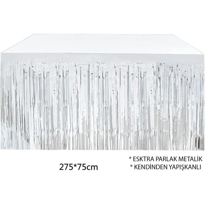 Gümüş Metalize Masa Eteği 275x75 cm – Kendinden Yapışkanlı (4887)