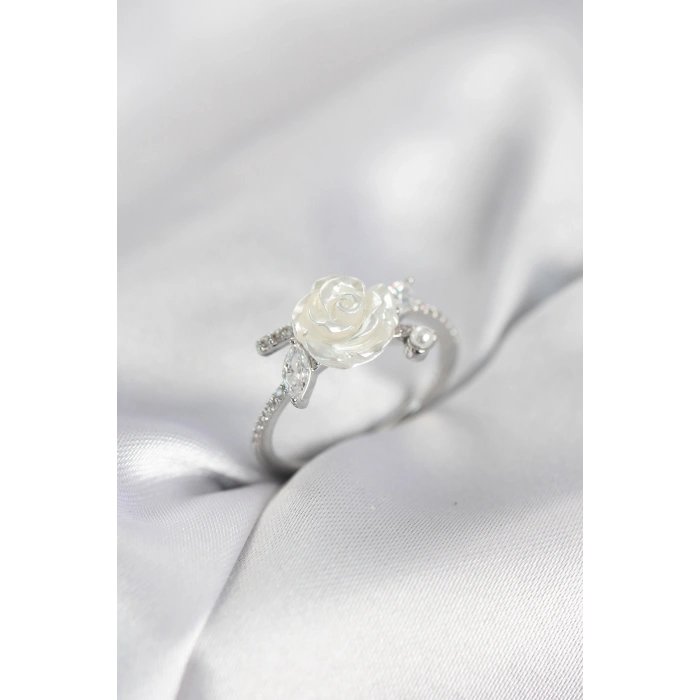 Gümüş Renk Gül Model Zirkon Taşlı Kadın Yüzük - TJ-BYK4063