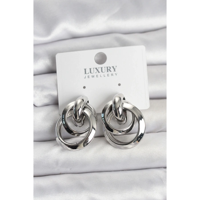 Gümüş Renk Halka Model Pirinç Kadın Küpe - TJ-BKP11349