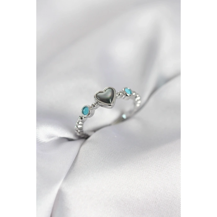 Gümüş Renk Hematit Taşlı Kadın Yüzük - TJ-BYK4154