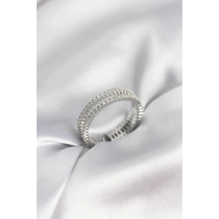 Gümüş Renk Minimal Zirkon Taşlı Kadın Yüzük - TJ-BYK3958