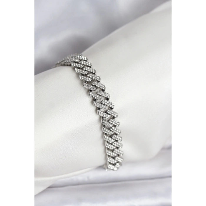 Gümüş Renk Pirinç Cuba Chain Gurmet Bileklik - TJ-BB8161