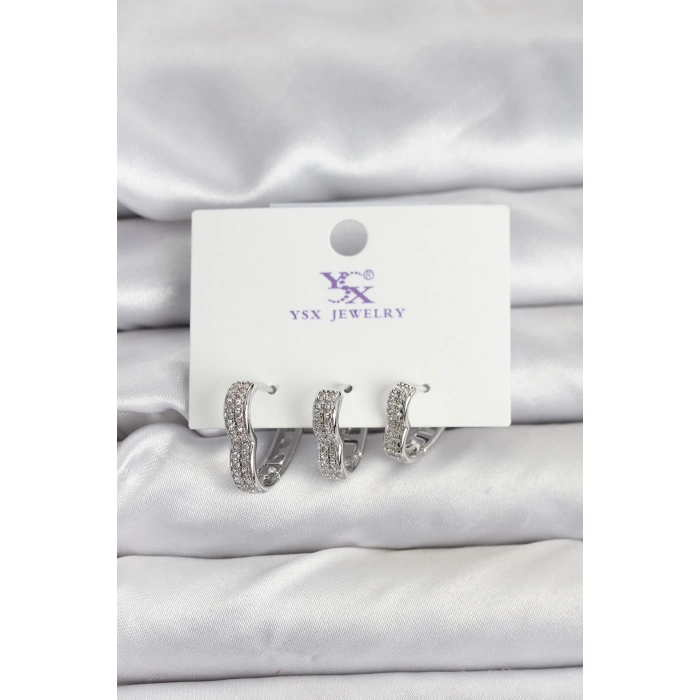 Gümüş Renk Pirinç Zirkon Taşlı Kalpli Kadın Küpe - TJ-BKP11345