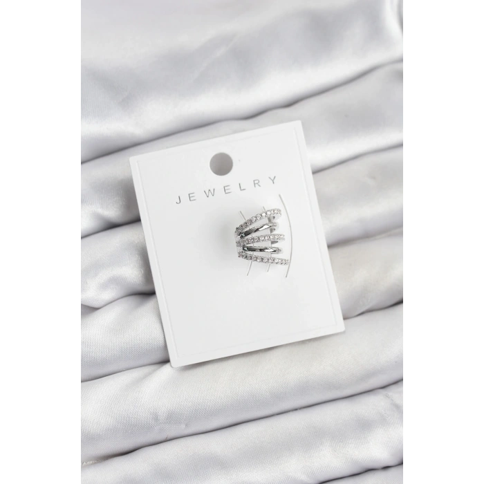 Gümüş Renk Pirinç Zirkon Taşlı Kıkırdak Earcuff Küpe - TJ-BKP11620
