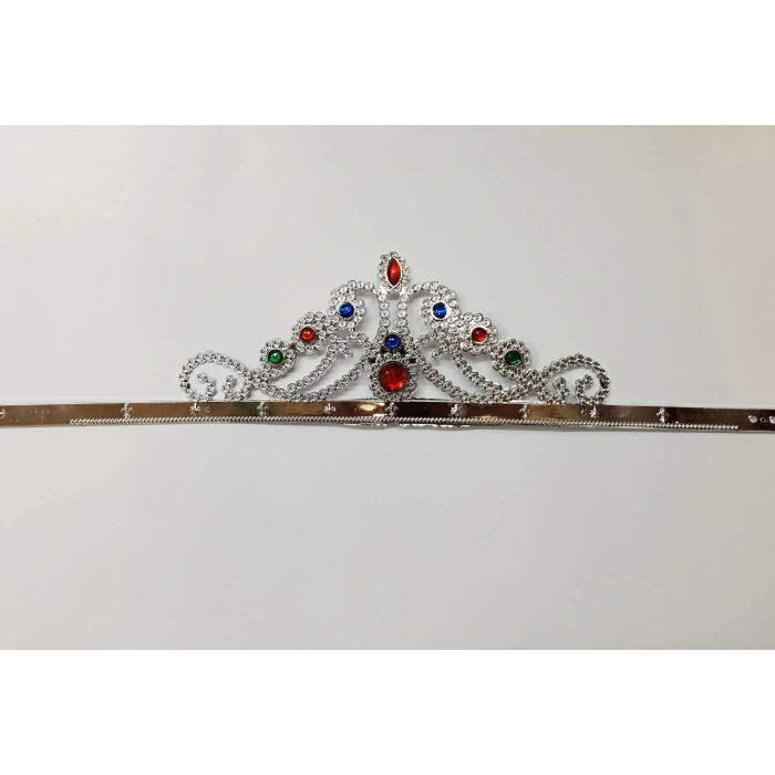 Gümüş Renk Plastik Prenses Tacı Kraliçe Tacı 60 cm (4887)