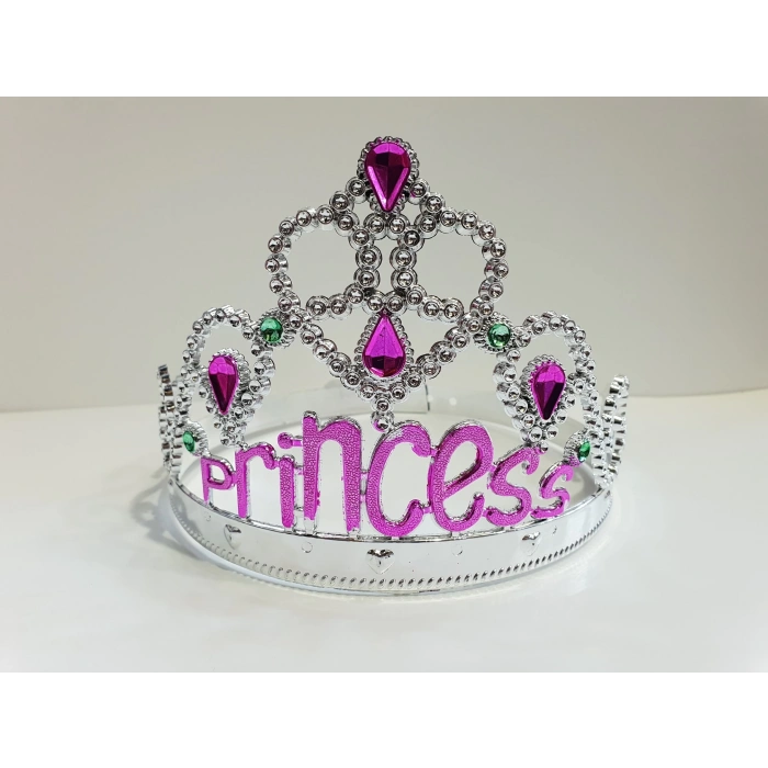 Gümüş Renk Prenses Yazılı Parti Tacı 60 cm (4887)