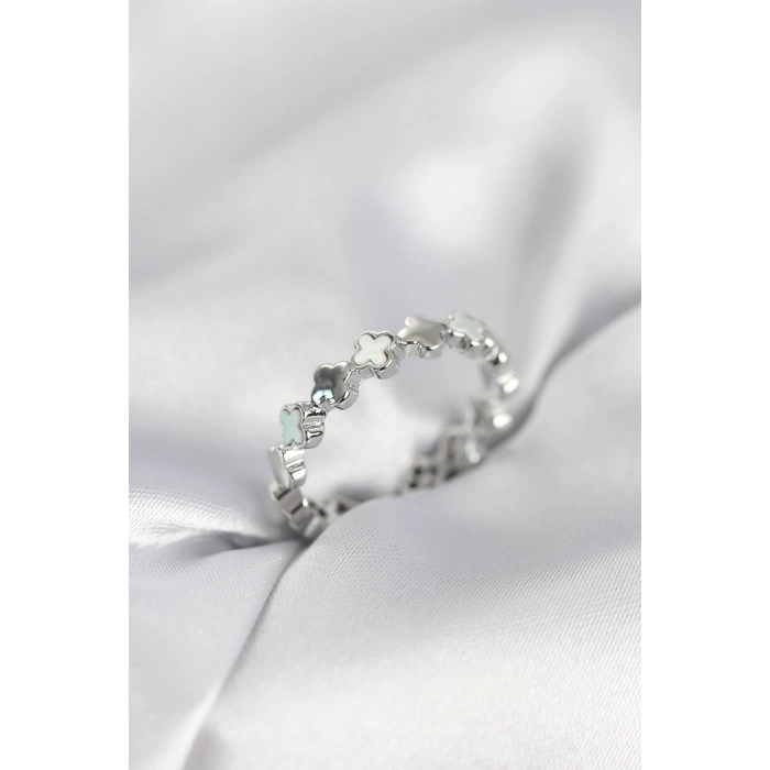 Gümüş Renk Sedefli Yonca Model Kadın Yüzük - TJ-BYK4029