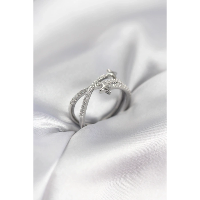 Gümüş Renk Zirkon Taşlı Halley Model Kadın Yüzük - TJ-BYK3970