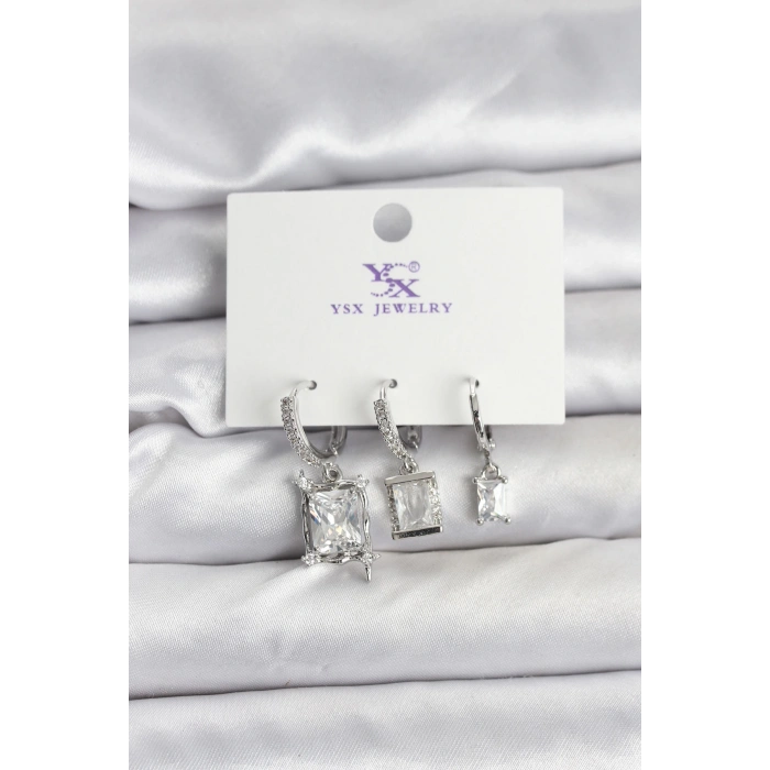 Gümüş Renk Zirkon Taşlı Kadın Küpe - TJ-BKP11343