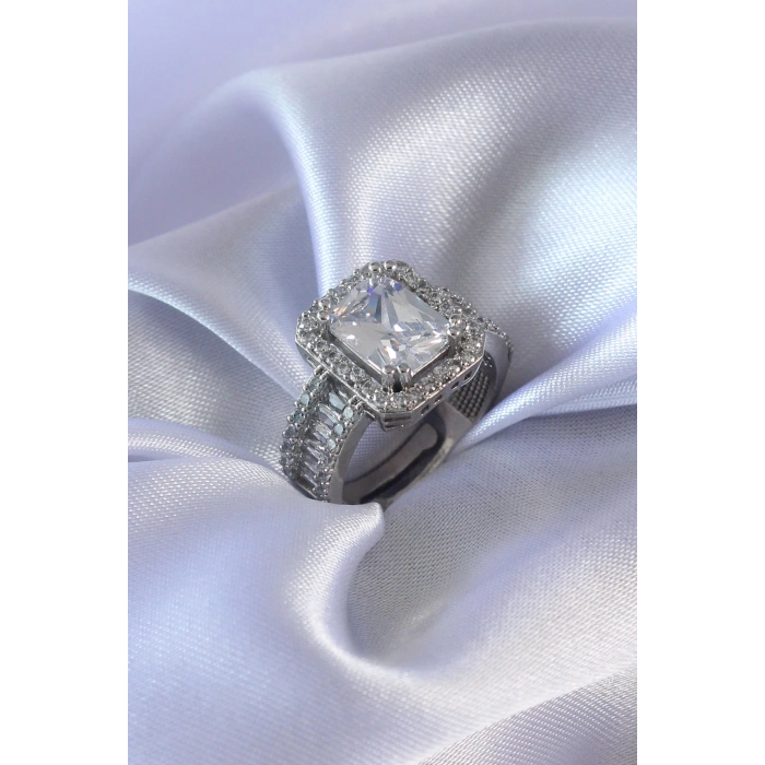 Gümüş Renk Zirkon Taşlı Kadın Yüzük - TJ-BYK2583