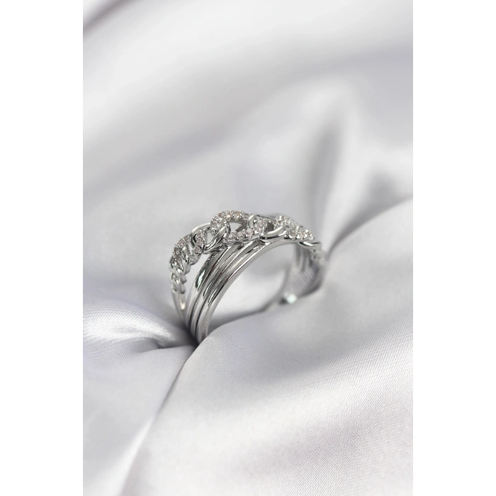 Gümüş Renk Zirkon Taşlı Zincir Model Kadın Yüzük - TJ-BYK3972