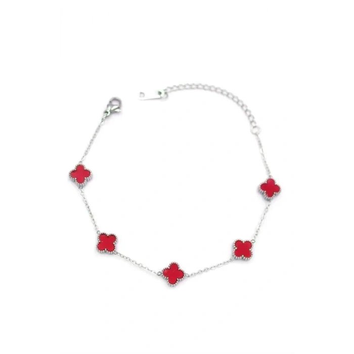 Gümüş VC Yonca Bileklik - Bordo