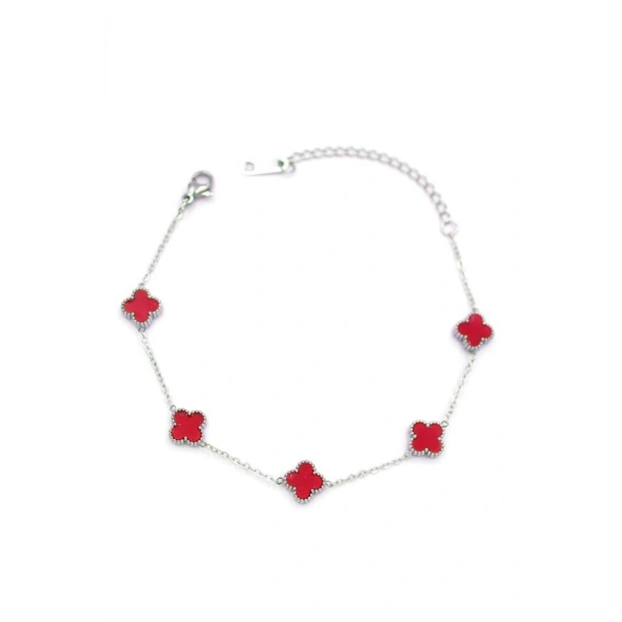 Gümüş VC Yonca Bileklik - Bordo